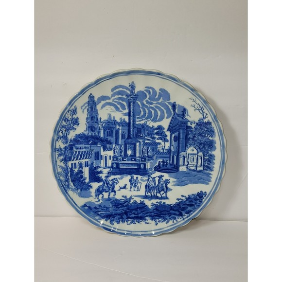 Victoria Ware Ironstone Flow Blue 12 in plate scalloped rim Colonial Town scene - Picture 4 of 5
